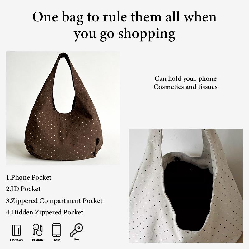 Star Polka Dot Canvas Tote Bag for Women Large Capacity Shoulder Bag with Magnetic Snap for Daily Commute School Casual Outings