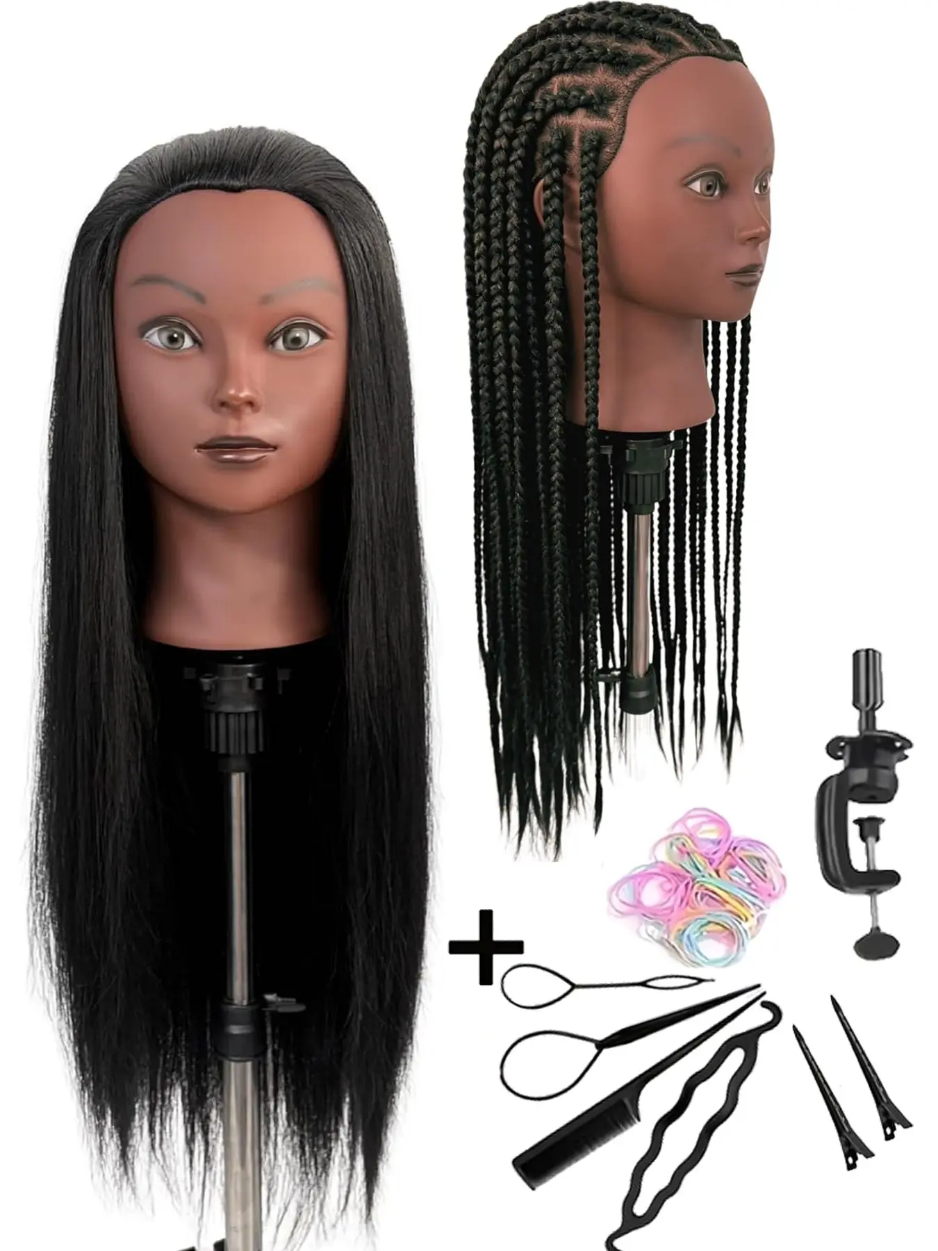 Mannequin Head with 26-Inch Synthetic Hair for Braiding Practice, Cosmetology Training Head, Ideal for Hairstyling, Hair Tools, Hair Weave Practice, Scalp Braids