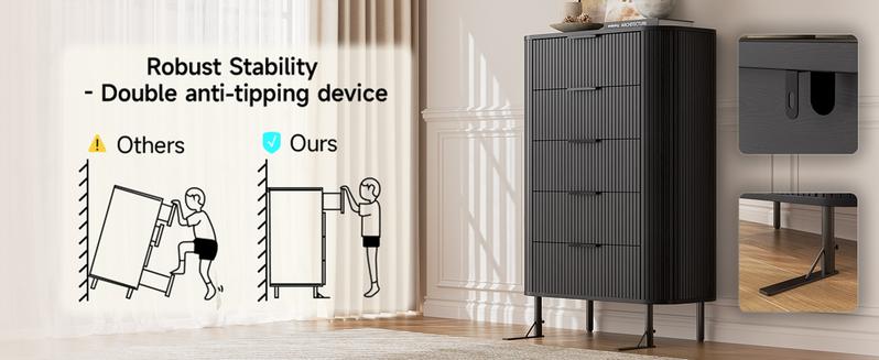 【Valentine's Day gift】ONBRILL 60 " Fluted Dresser, Modern Wooden Dresser for Bedroom, Chest of Drawers with Metal Handle, TV Stand, Storage Organizer Unit, Storage Tower for Livingroom Hallway Closet ,Bedroom Furniture, Christmas Gift