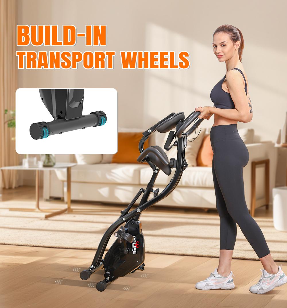 RELIFE REBUILD YOUR LIFE 3 in 1 Foldable Exercise Bike, Magnetic Resistance Stationary Bike for Home Fitness Cardio Workout cardio workout