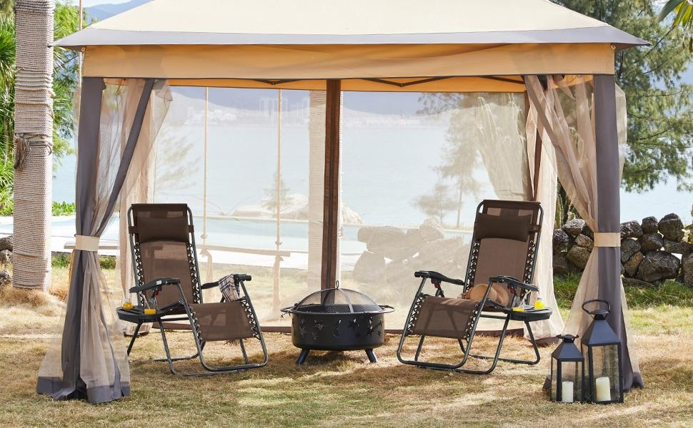 Yaheetech 2pcs Zero Gravity Recliners, Outdoor Patio Reclining Lounge Chair with Cupholder/Pillow, Set of 2 Foldable Lounge Camping Chair