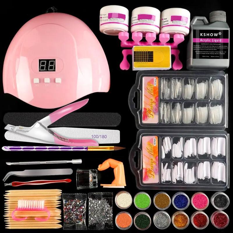 DIY Nail Art Kit, Professional Acrylic Nail Kit with 12 Colors Glitter Acrylic Powder & EMA Liquid & Dry Lamp & Hand Rest & Accessories, Nail Art Kit for Women & Girls, Makeup Products, Christmas Gift