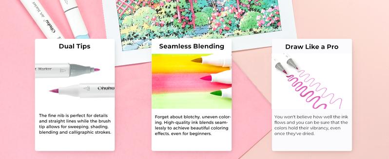 Ohuhu Honolulu Brush Markers: 48 Pastel Colors Double Tipped Art Marker for Artist Coloring Illustrations-Brush&Chisel/Fine -Refillable Ink-Sweetness