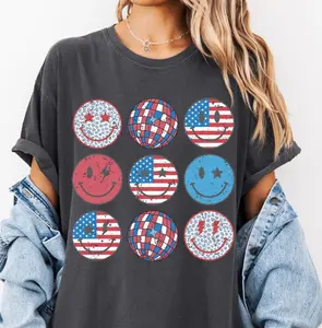 Comfort Colors 4th of July Tee Retro Smiley Face American Flag Shirt