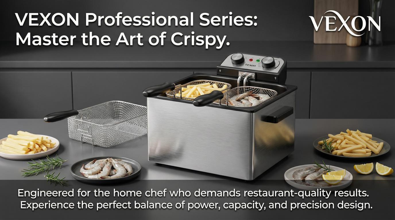 VEXON 5L Extra Large Deep Fryer with 3 Baskets – Family-Size 1800W High-Heat Frying, 21-Cup Capacity, Easy Clean, Perfect Gift for Home Cooking & Family Meals