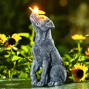 Solar Dog Statues for Garden Decor: Outdoor Sculpture with Butterfly for Lawn Patio Yard Balcony Yard home decor - Gifts for Mom Grandma Women