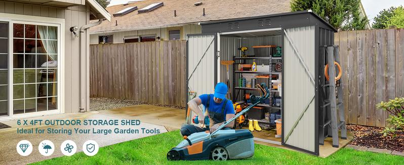 Gizoon 6' x 4' Outdoor Storage Shed with Double Lockable Doors, Anti-Corrosion Metal Garden Shed, Waterproof Shed Outdoor Storage Clearance for Backyard Patio Lawn-Dark Gray