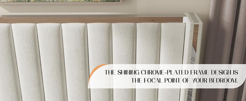 AMERLIFE Modern  Bed Frame with 58" Tall Headboard, Velvet Upholstered Platform Bed with Channel Tufted Wingback Headboard & Plating Trim Design, No Box Spring Needed, Luxury Bedroom Furniture/Best Gift Ideas/Christmas Gifts