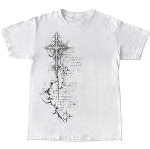 Gothic Scripture Cross T-Shirt, Dark Academia Crucifix Scroll Graphic Shirt, Vintage Emo Grunge Aesthetic Streetwear Tee, Crew Neck, Short Sleeve, Cotton, Gift for Aesthetic Him Her, Men And Womenswear Top