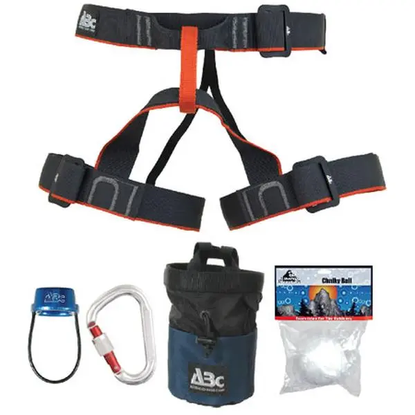 Beginner Rock Climbing Complete Kit - Advanced Base Camp Beginner Set Includes Guide Harness, Belay Device, Carabiner, Chalk Bag, and Chalky Ball (Includes Gear)