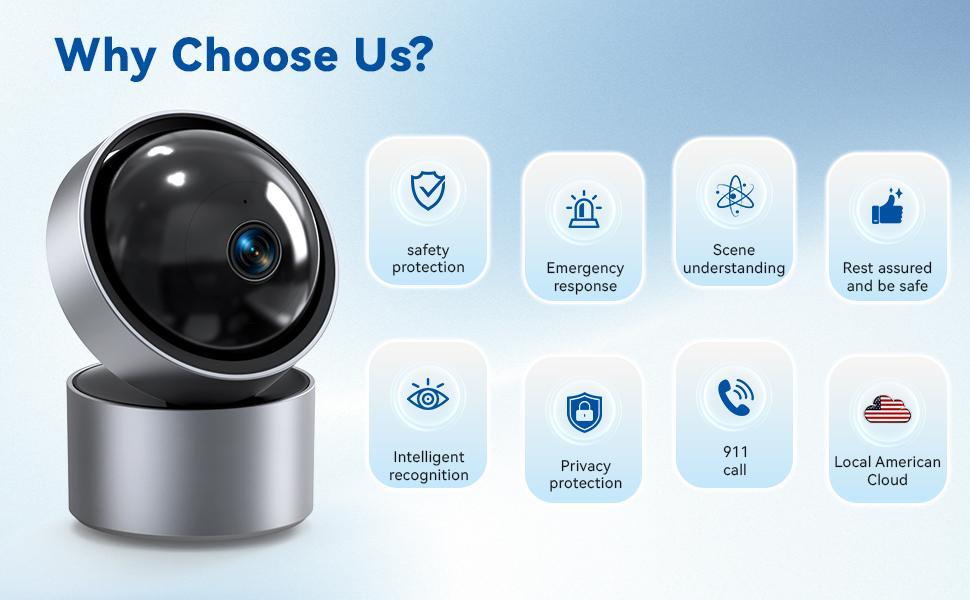 Smart Home Security Camera with Emotion Tracking & Color Night Vision - 2K Full HD, Two-Way Talk, 2.4GHz/5GHz Wi-Fi,360° Pan/Tilt, Baby/Pet Monitor, Plug-in, Wi-Fi App Control