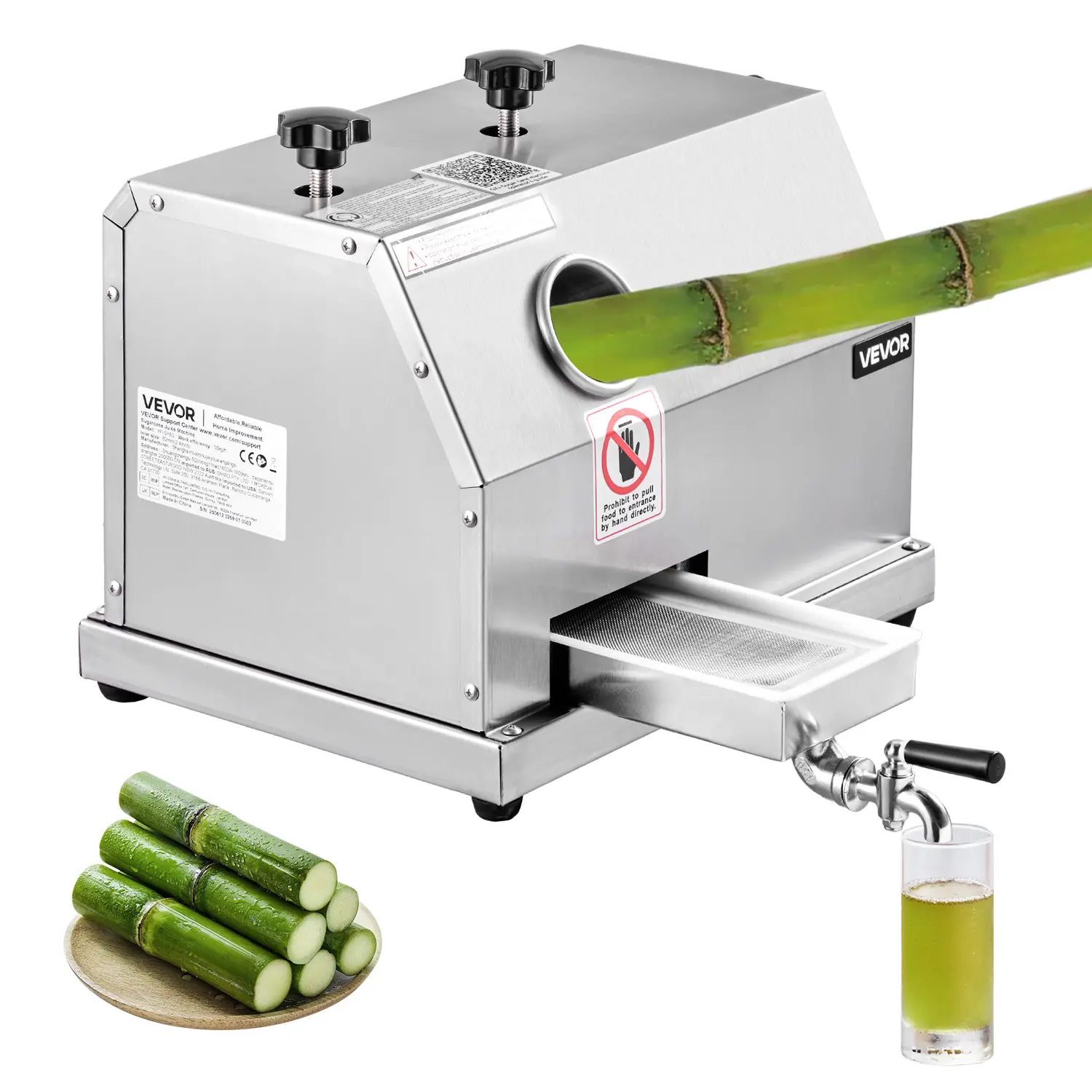 VEVOR Commercial Sugar Cane Juicer, Efficient Hand-Cranked Manual Power Extractor with 3 Solid Stainless Steel Rollers, 2.4-Inch Large Inlet, 110LBS/H High Output, Adjustable Gaps, Smooth Low-Pulp Juice, Easy Operation, for Home & Commercial Use, 3 Solid