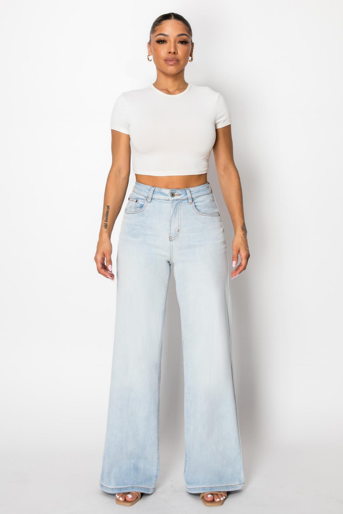 Sofia CANANA Super Stretchy High Waist Wide Leg Jeans Tummy Control BBL Regular Size Plus Size Womenswear Bottom Underwear Comfortable Denim Pants