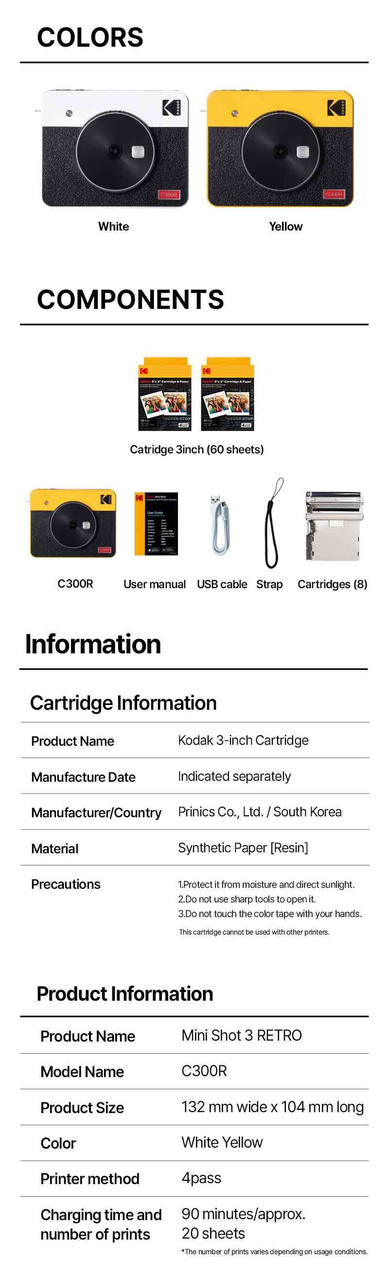 KODAK Mini Shot 3 Retro 4PASS 2-in-1 Instant Digital Camera and Photo Printer (3x3 inches) + 38 Sheets Cartridge Bundle