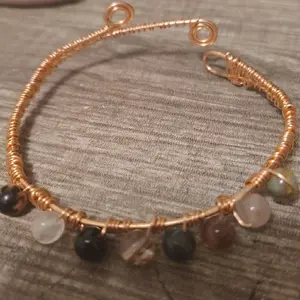 Handcrafted Copper Wire Wrapped Bracelet with Assorted Gemstones for Women's Fashion Jewelry