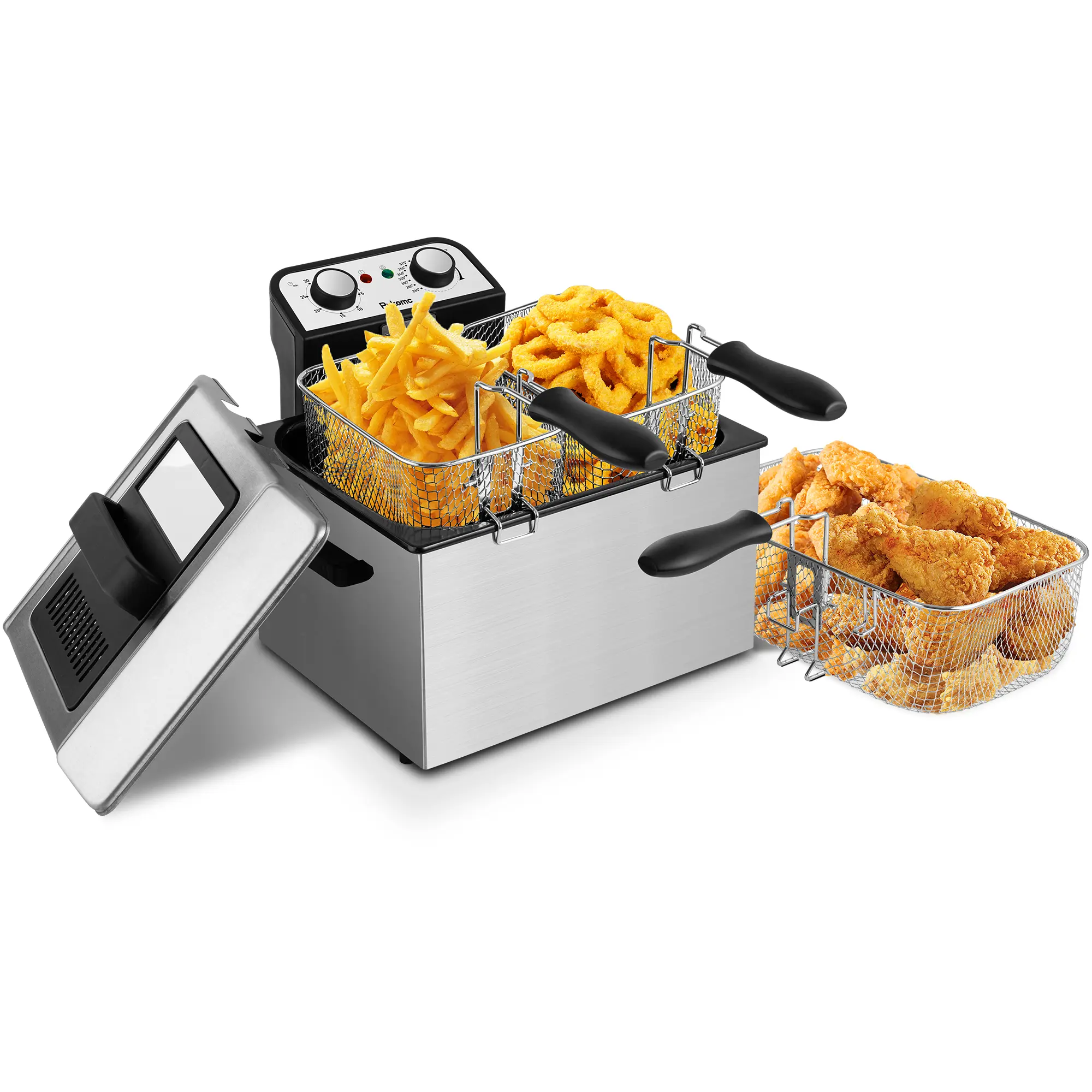 SUSTEAS Fryer 1500 Watt with Temperature Control, Fast Heat-Up Removable Lid, 5.2QT Non-Stick Inner Pot & Basket for Easy Cleaning Cooker Kitchen Appliances Electric Frying Pan