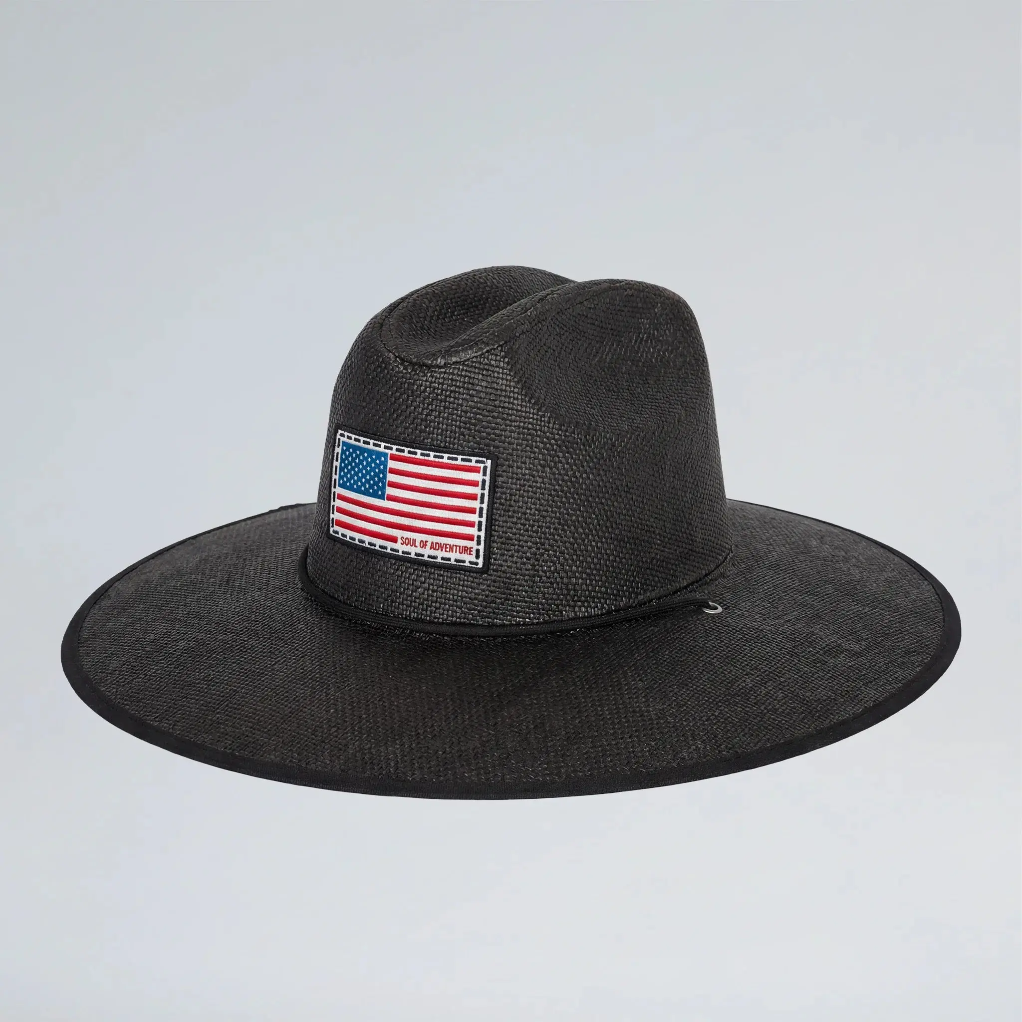 Soul of Adventure Black American Flag Straw Hat for Sun Protection and Outdoor Adventures