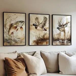 Boy Nursery Wall Art Hunting Baby Boy Nursery Decor Deer Posters Mallard Duck Decor Bass Fishing Print Wall Art Set of 3 Unframed Trendy Home Office Spaces Perfect Gift Idea