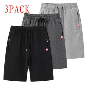 Men’s 3-Pack Athletic Shorts – Zippered Pockets, Loose Fit, Knee-Length, Summer Solid Color Casual Running Shorts