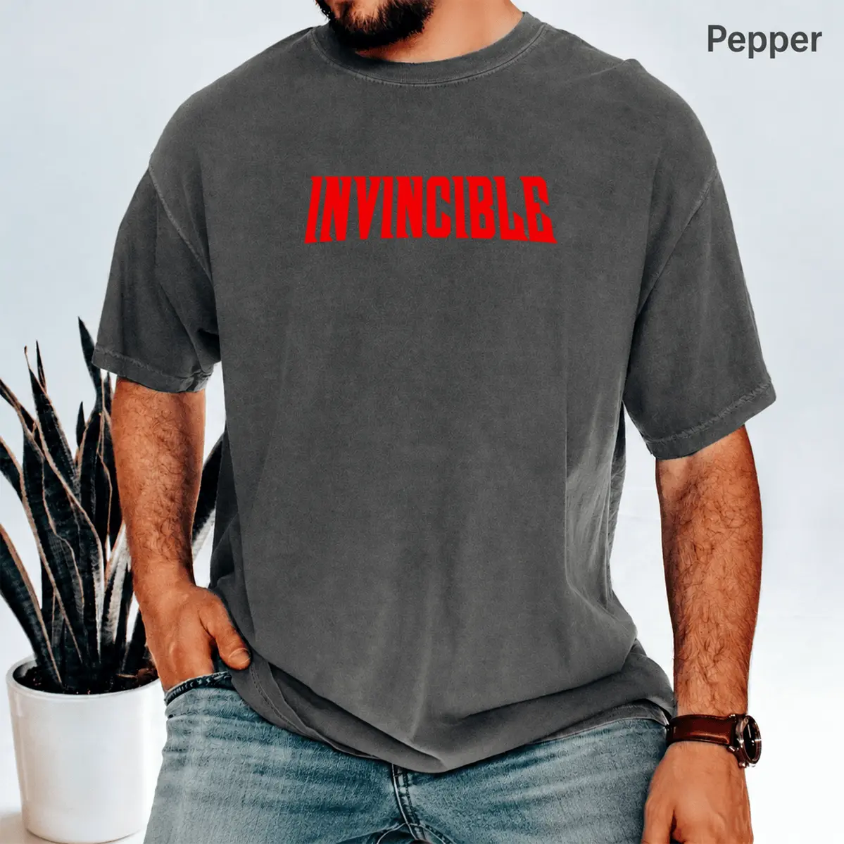 Thragg Invincible Anime Double Printed Vintage Casual Round Neck Short-Sleeve Menswear Tops, Unisex Heavyweight Cotton Relaxed Fit T-Shirt for Anime Fans