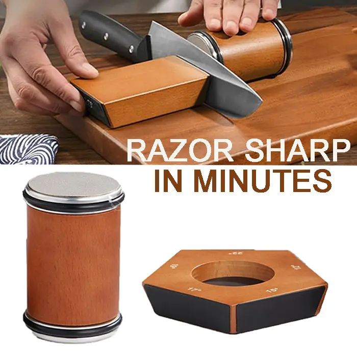 New Magnetic Rolling Knife Sharpener Tool，Manual Rolling Knife Sharpener Kit with Diamond Stone, Wooden Kitchen Knife Sharpening Set,