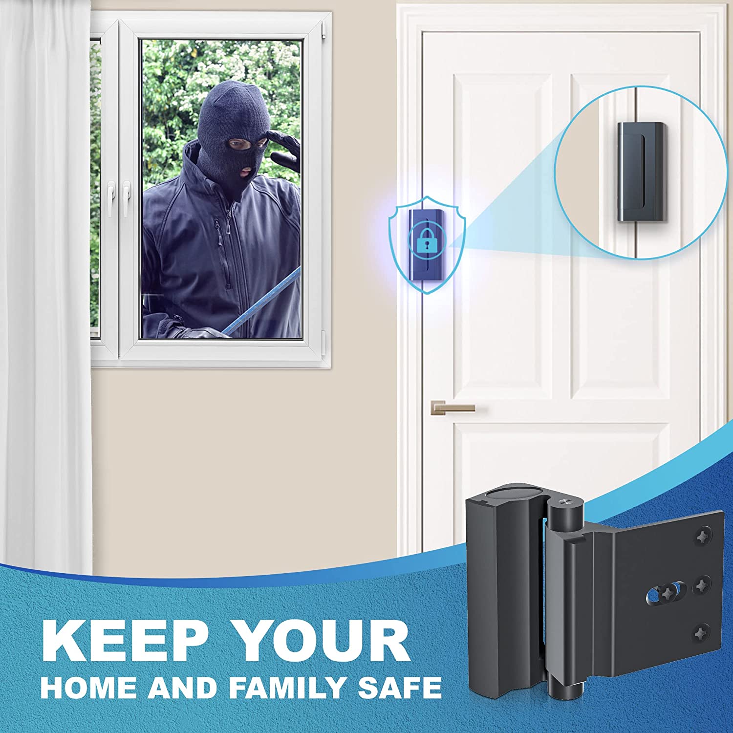 BASIC SUPPLY Enhanced Home Security with 1-Pack Door Reinforcement Locks - Withstands 800lbs of Force, Extra Door Lock for Added Safety