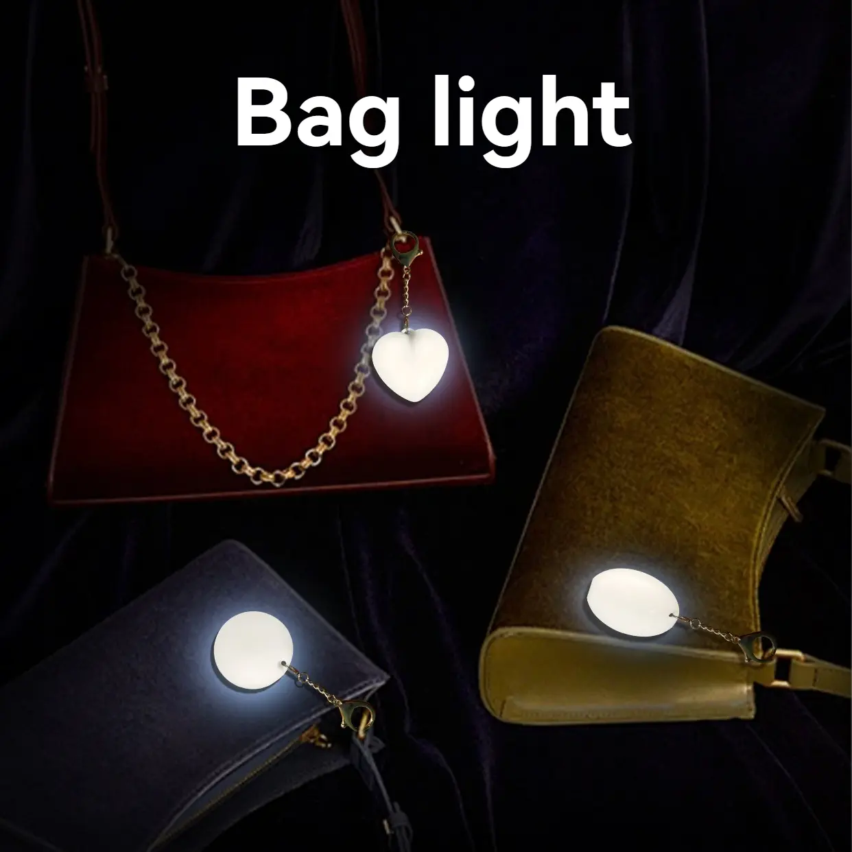 Love Wallet Tote Bag Touch Sensing Light Leather Handbag with Chain Strap for Women Heart-Shaped Illumination Functional & Stylish Accessory