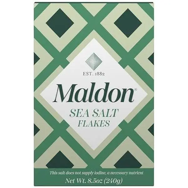 Maldon Salt, Sea Salt Flakes, 8.5 oz (240 g), Kosher, Natural, Unique Gourmet Pyramid Shaped Salt Flakes, Perfect for a Wide Range of Dishes, Hand-Harvested for Four Generations (Packaging May vary)
