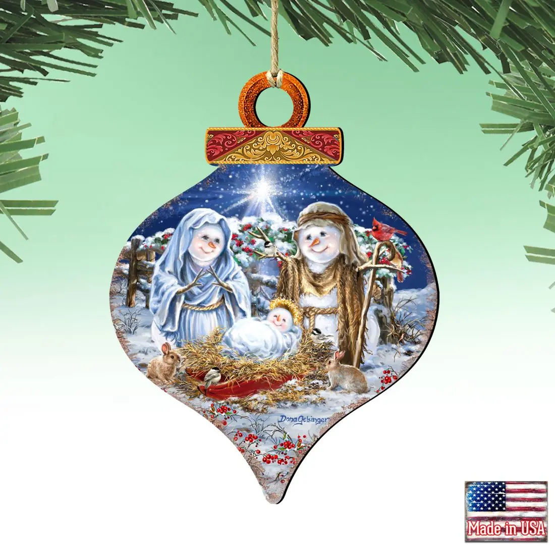 Designocracy 8031153-DG-S2 Artistic Snow Family Nativity Wooden Ornaments - 5x5.5 in, Set of 2, UV Resistant, Outdoor Safe Decoration, Festive Home Decor & Gift