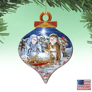 Designocracy 8031153-DG-S2 5 x 5.5 in. Snow Family Nativity Wooden Ornaments - Set of 2