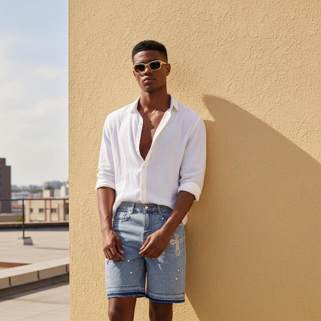 Sopula Studio Men's Hiphop Cross Hot Diamond Jorts Denim Shorts Streetwear Pocket SpringStatements