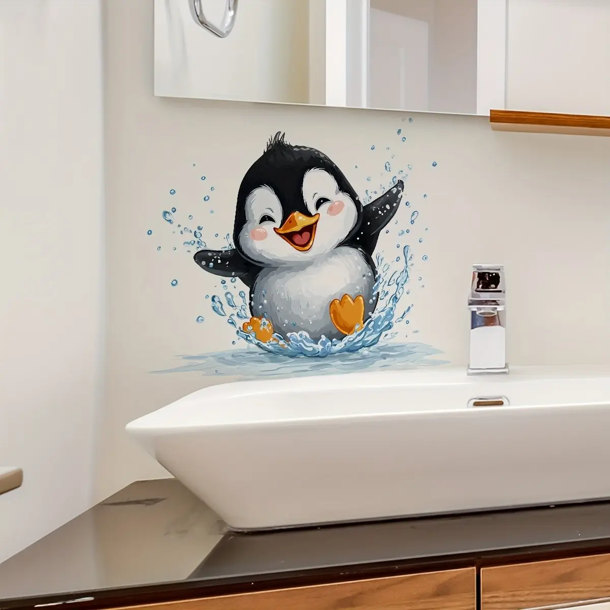 Cute Penguin Bathroom Decor Wall Sticker, Self-Adhesive Waterproof Home Decal, Creative Fun Element, Best Home Decoration, Decorative Wall Sticker, PVC Waterproof Stickers