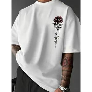 Men’s Cotton Rose Graphic T Shirt with Short Sleeves, Casual Loose Fit Crew Neck Tee for Breathable Comfort, Streetwear Style, Summer Daily Wear