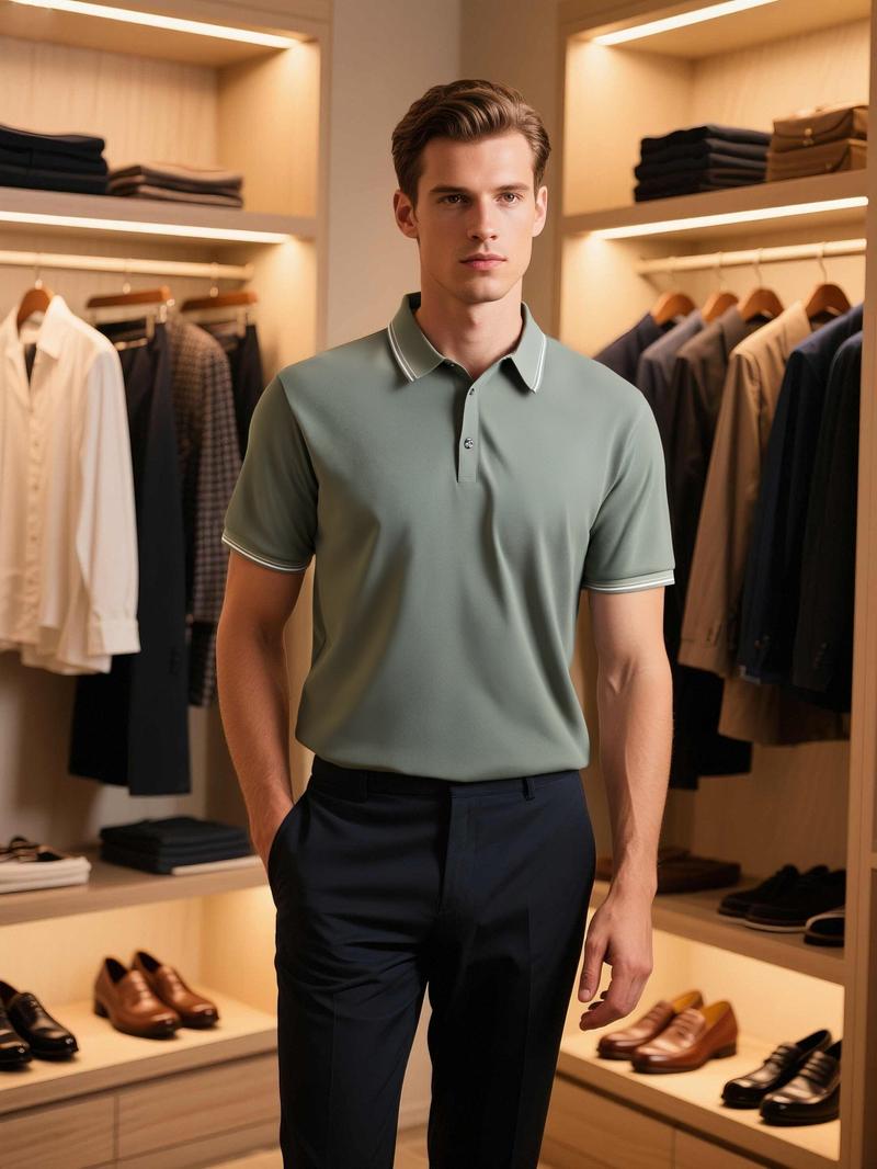 LIFE KEEPS MOVING Men's Regular Fit Solid Color Buttoned Sports Polo Shirt, Short Sleeve Turn-Down Collar Top, Suitable for Golf Outdoor Activities, Casual Comfortable Breathable Menswear