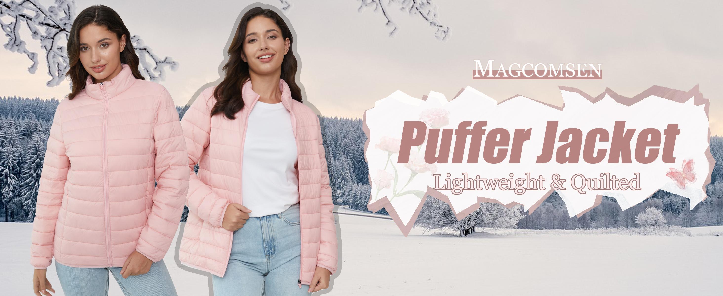 Cavva Women's Puffer Jacket Lightweight Quilted Padded 4 Pockets Zip-up Stand-collar Winter Fleece Coat