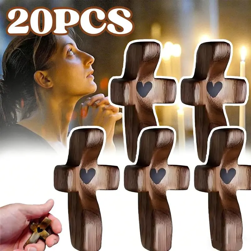 Mahogany Brown Handcrafted Mini Olive Wooden Crosses Set (3/5/10/20pcs) - Handheld Christian Collectibles, Easter Faith Decor, Pocket-Compatible Pouch Keepsakes, Ideal Spiritual Gifts for Believers, Handheld Wooden Cross, Christianity