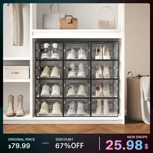 Stackable Shoe Storage Boxes, 12-Pack Plastic Shoe Organizers with Lids, Large Shoe Rack & Holder for Closet, Under Bed, Entryway, Sneaker Display and Storage Containers