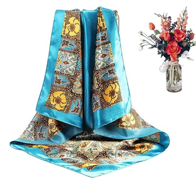 3-piece suit 35 Inches Large Printed Silk Like Texture Square Head Scarf Neck Scarves for Women Hair Kerchief Bandanas Scarf Sleeping Head Wraps Hair Band Headscarf Female Hair Accessories