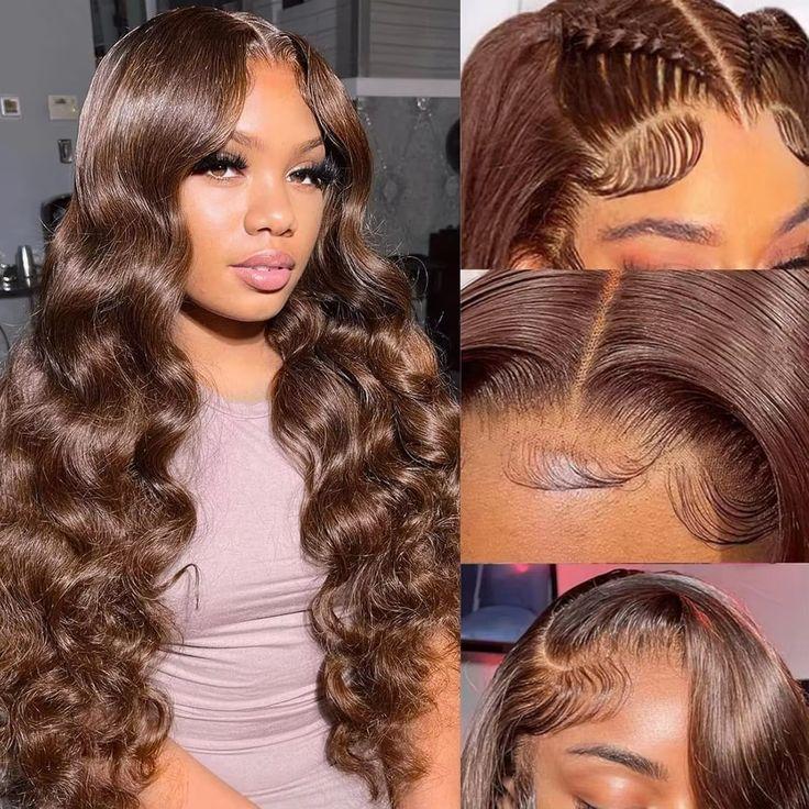 Bling Hair 13x4 Chocolate Brown Body Wave Lace Front Human Hair Wigs For Women Brazilian Body Wave 13x6 Hd Lace Frontal Wig Human Hair Wig Chocolate Brown Wavy Transparent Lace Front Wig TikTokShopBlackFriday