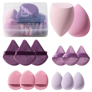 Triangle Makeup Sponge Set – 14 Pcs Multi-Colored Sponges for Liquid, Cream & Powder, Mini Makeup Sponge with Case (A-Purple)