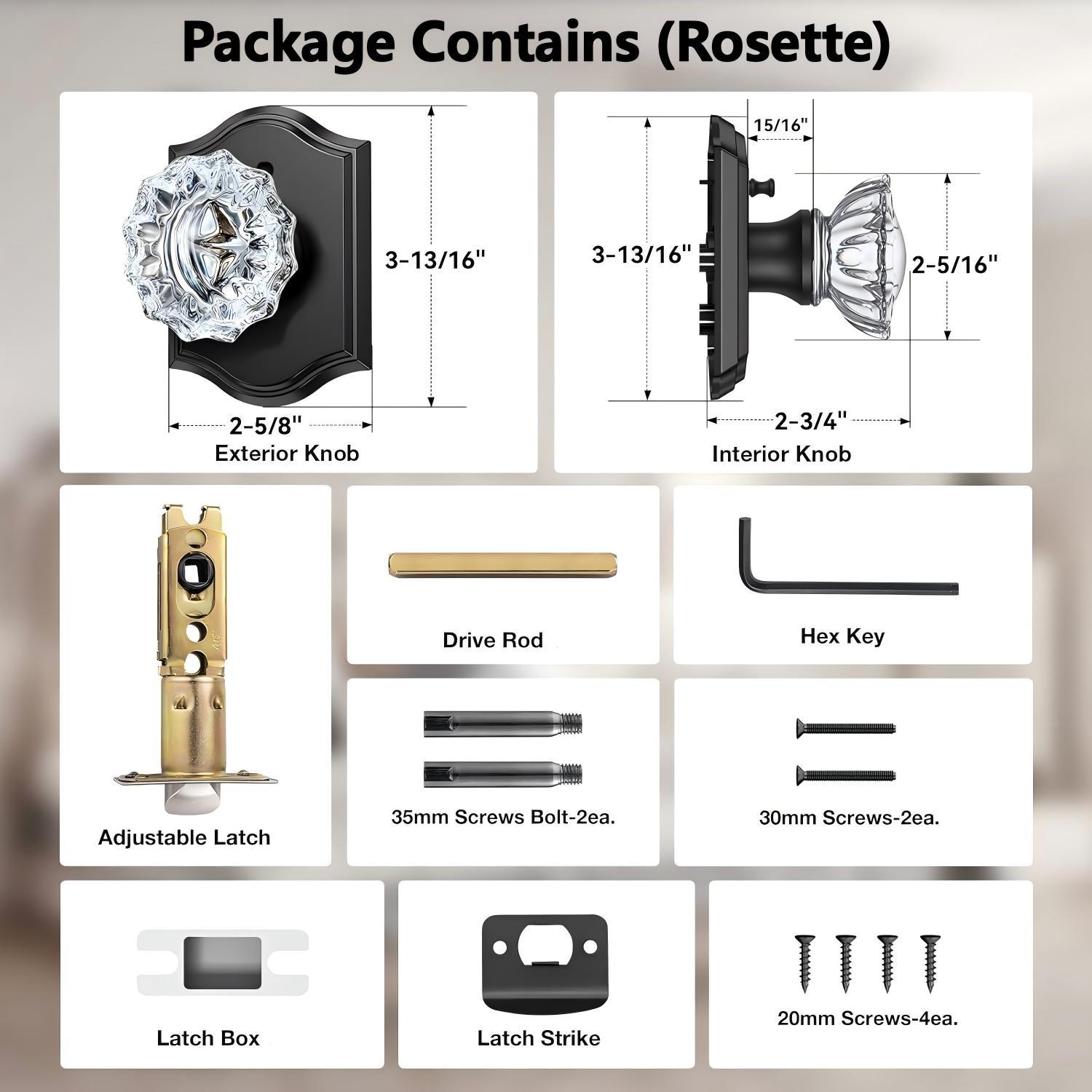 Crystal Glass Door Knob | Privacy Lock for Bedroom Bathroom Interior Vintage Style