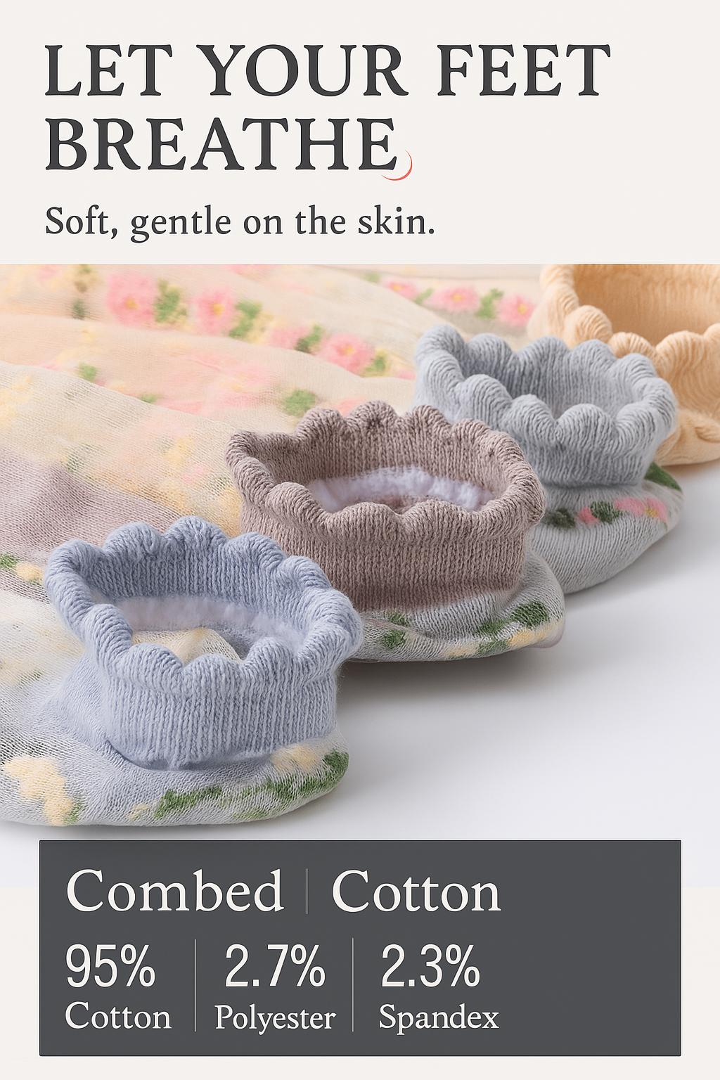 Floral Lace Women's Spring Summer Ankle Socks [10-pair pack] - Cute Cotton Sole Sweat-Wicking Breathable Socks (One size)