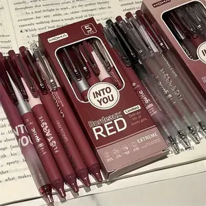 NOLUCK Cherry Blossom Gel Pens 5-Pack – Vintage Bordeaux Red, 0.5mm Fine Point, Black Ink, Soft Grip, Smooth Writing, Ideal for Office Daily Writing, Journaling, Signature, Holiday Gifts for Women Men Stationery Lovers