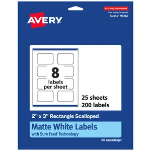 Avery White Scalloped Rectangle Labels, 2" x 3"