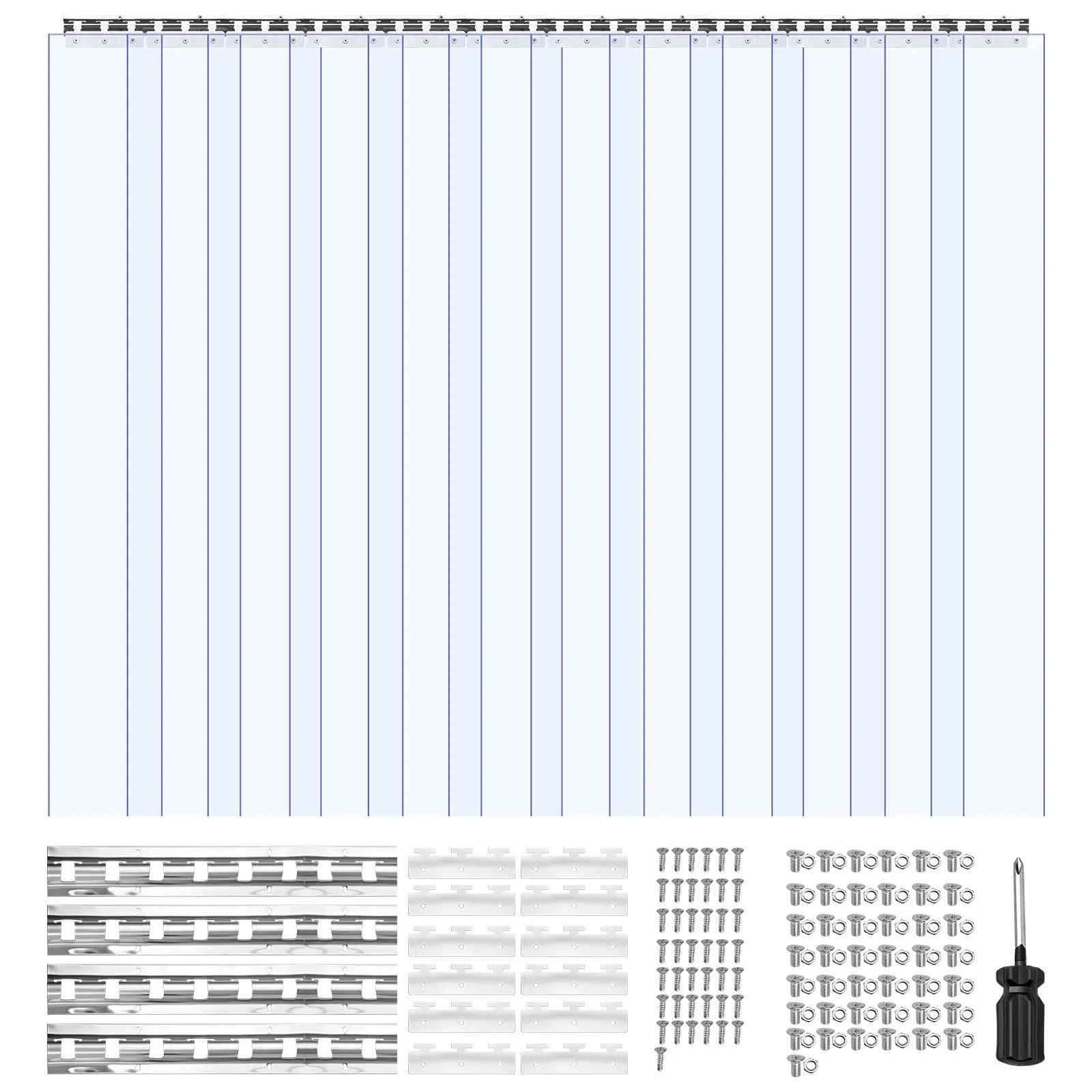 【SummerFinds】VEVOR Clear PVC Strip Curtain, 96 in Height x 84 in Width x 0.08 in Thickness, 14 PCS Walk in Freezer Cooler Curtain Strips, Smooth Waterproof Plastic Door Strips for Warehouse, Freezer, Garage Doors