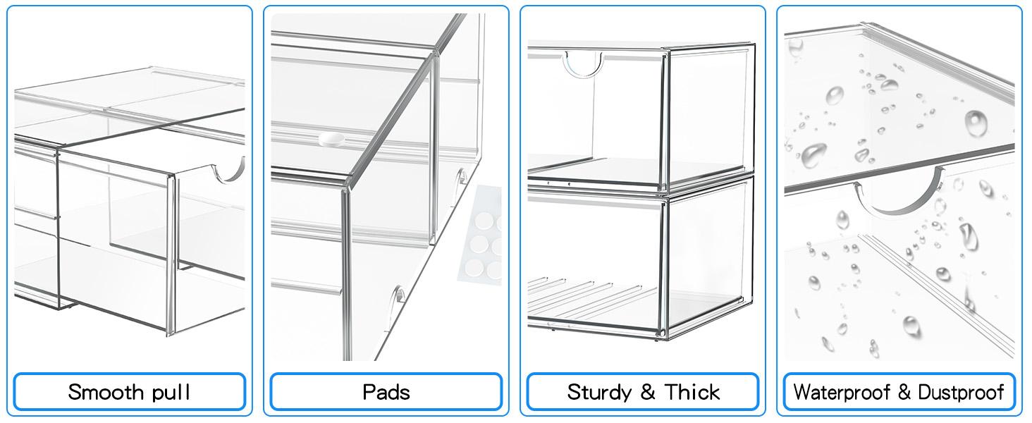 13 Drawers Clear Stackable Acrylic Storage Drawers, Versatile Organizer for Bathroom, Vanity, Kitchen Cabinets, Pantry & Home Organization Boxes Laundry
