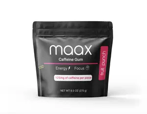 Maax Caffeine Gum | 125mg of caffeine per piece | Fruit Punch| 125 total pieces per bag