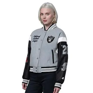 Football Fan Shop Officially Licensed NFL Starter Women's Cropped Varsity Jacket by Glll - Steelers