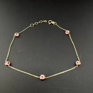 14k gold pink evil eye bracelet size 7-8