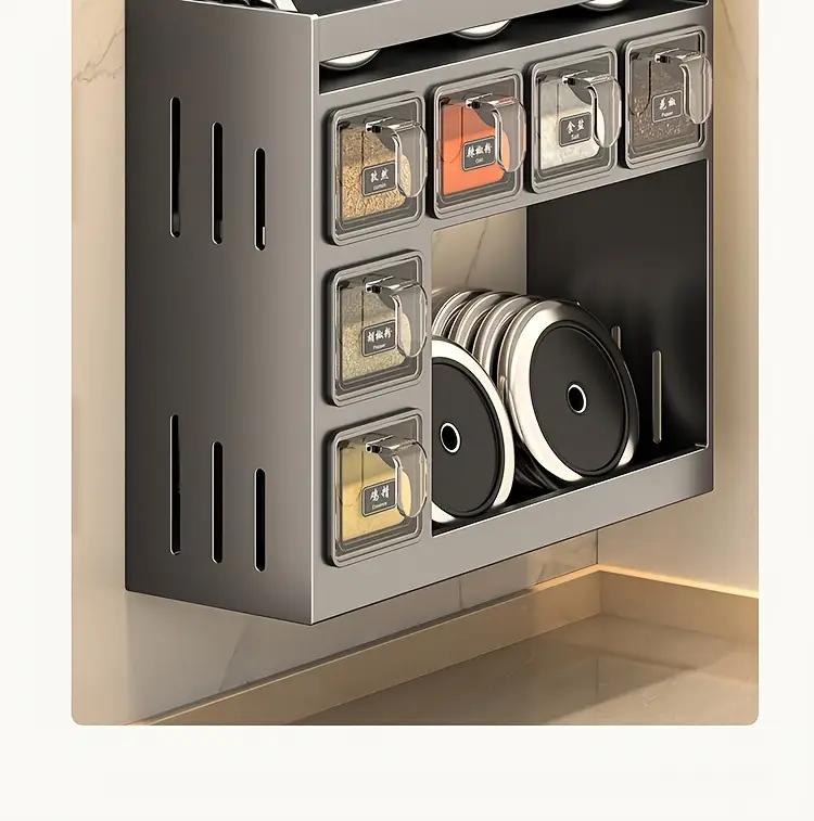 Bepatio Spice Rack Set, Space Saving 1pc Easy-Install Carbon Steel Spice Rack Set, Includes Seasoning Containers & Cans for Kitchen Organization, Spice Racks for Kitchen No Drill Needed